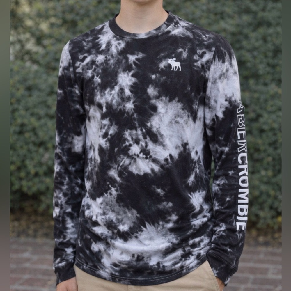 -Abercrombie Kids Tye Dye Black & White Embroidered Logos L/S Pullover Size 16